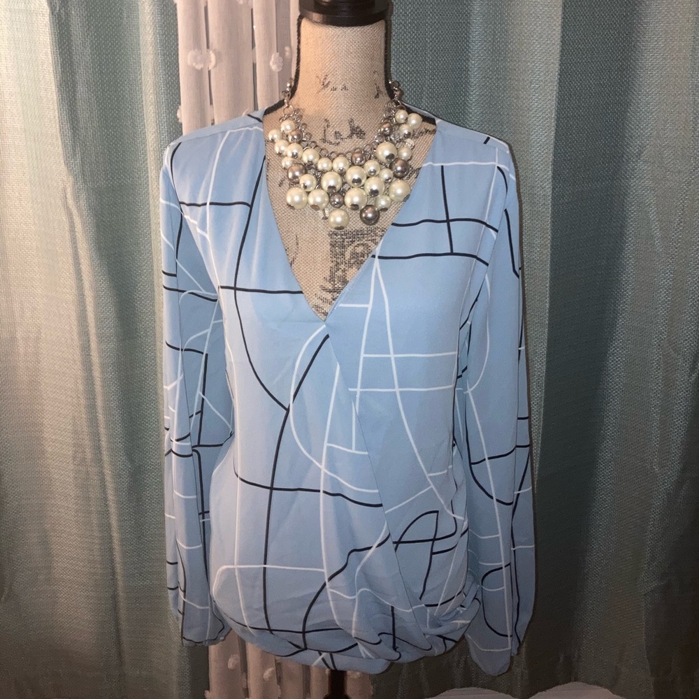 Alfani Long Sleeve Blouse 22 Light Blue